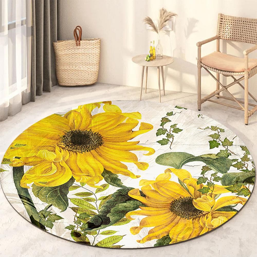 Sunflower Round Rug Living Room Bedroom Modern Floral Rug Floor Mat Chair Home Decoration diameter 80cm