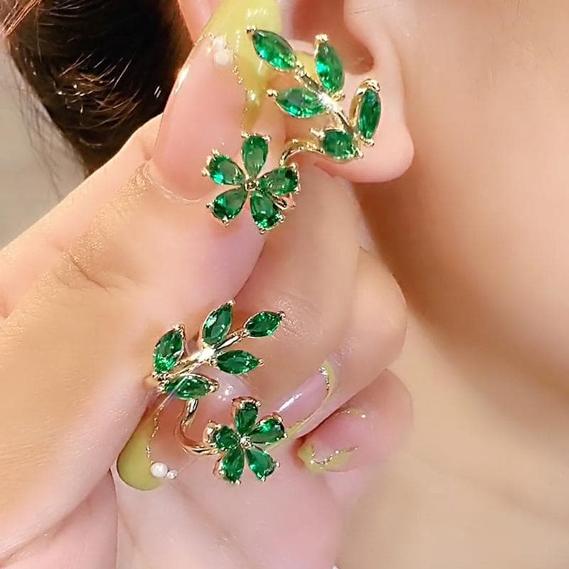Trending Green Flower Earrings For Women Elegant Delicate Leaf Stud Earrings Korean Fashion Jewelry green