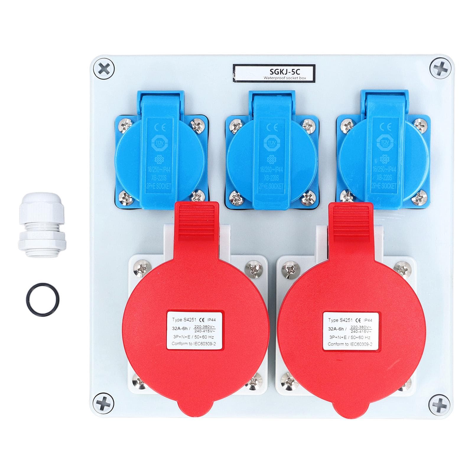 Electrical Socket Box 3Pcs 16A 250V EU Outlet 2Pcs 32A 5 Pin CEE Outlet IP44 Waterproof Receptacle