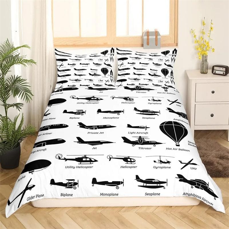 Airplane Duvet Cover Planes Fying In Air Aviation Airport Helicopters and Jets Cartoon Style Room Decorative for Boys Girls Gift 180x210cm 3pcs
