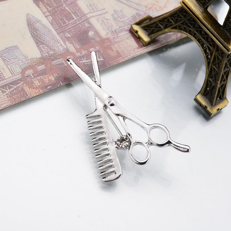 Crystal Comb Scissors Brooch Hat Collar Clips Hijab Pins Up Brooches Wedding silver