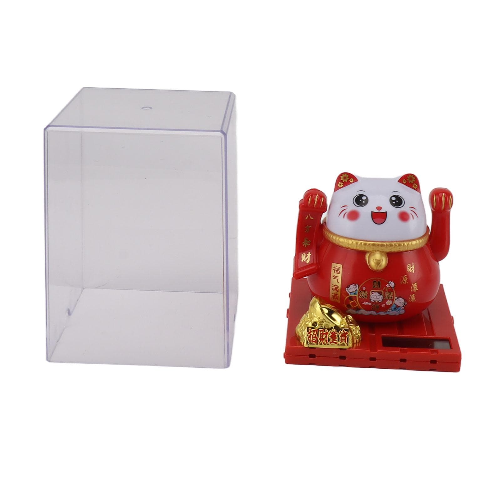 Solar Powered Lucky Cat Bright Colors Energy Saving Solar Waving Cat Lucky Wealth Welcoming Cat for L red