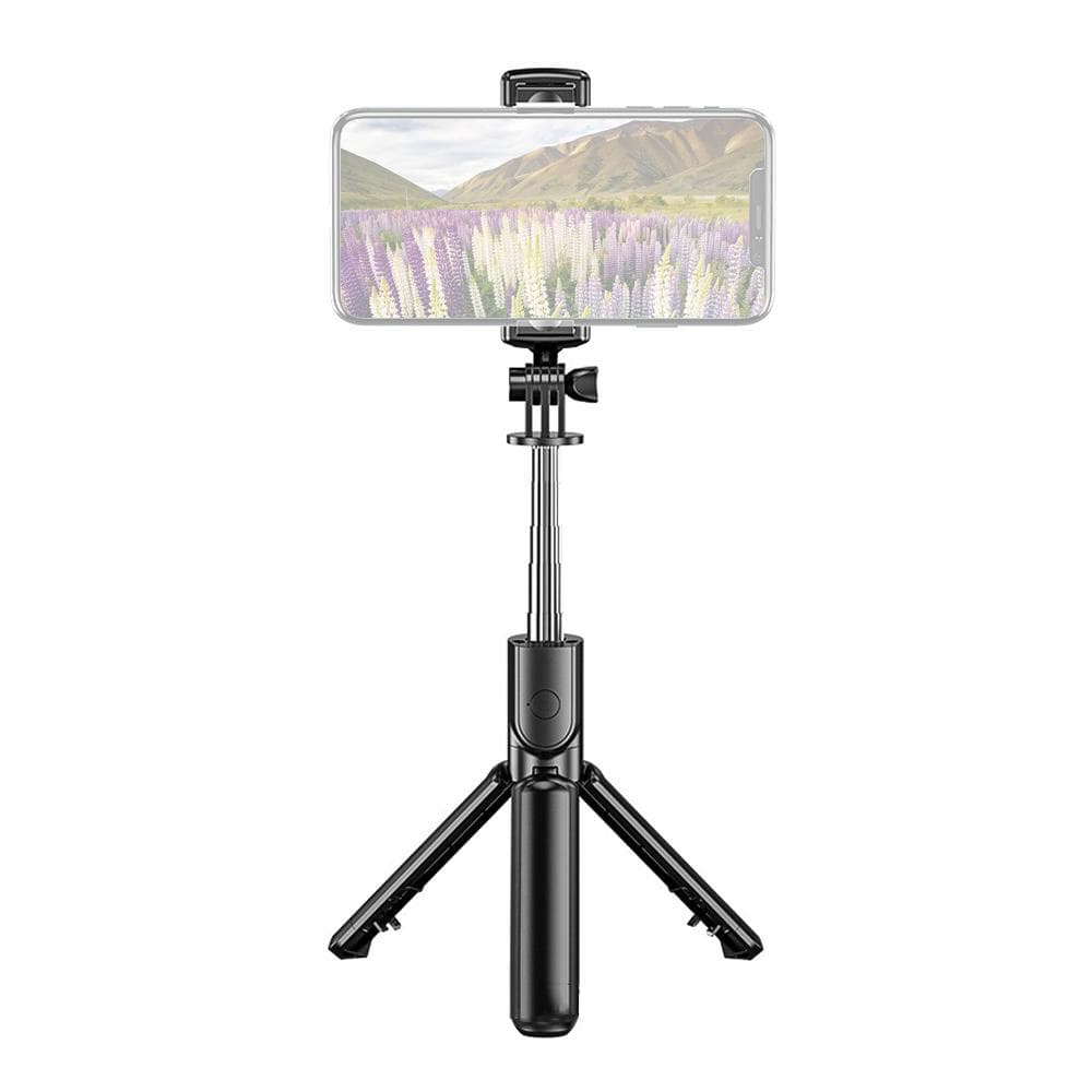 Mini 5-Section Extendable Selfie Stick Integrated with Tabletop Tripod with BT Remote Control black