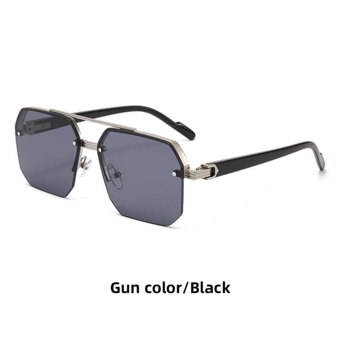 Metal Double Beam Square Sunglasses Men Half Frame Pilot Fashion Advanced Personality Stylish Eyewear