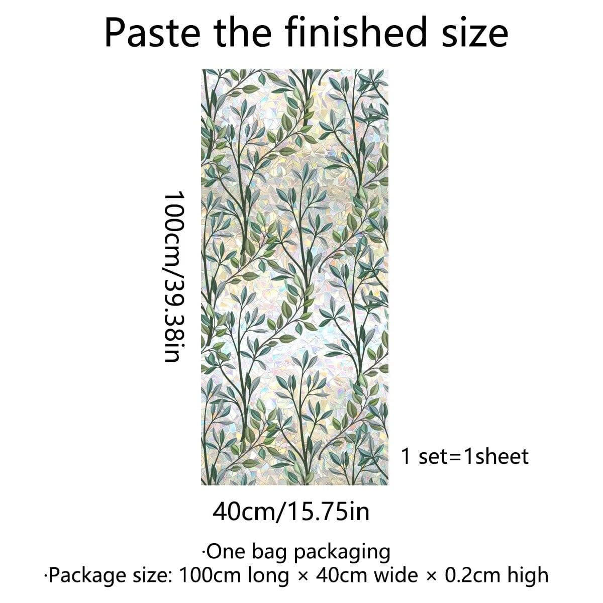 Green Plant Leaves Window Film Decorative Vines Window Stickers Glass Stickers 3D Static Cling Stained Glass Film 40*100cm