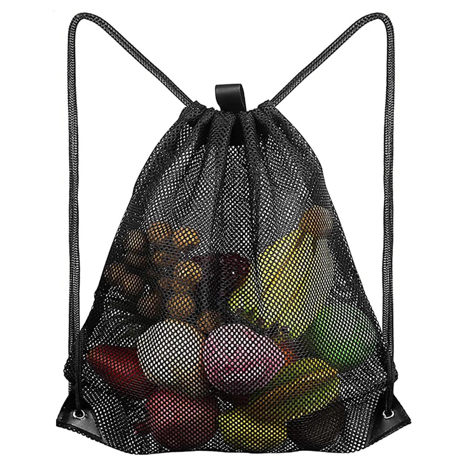 Mesh Bag Portable Drawstring Storage Backpack Heavy-Duty Sport Equipment Storage Bag for Beaching black