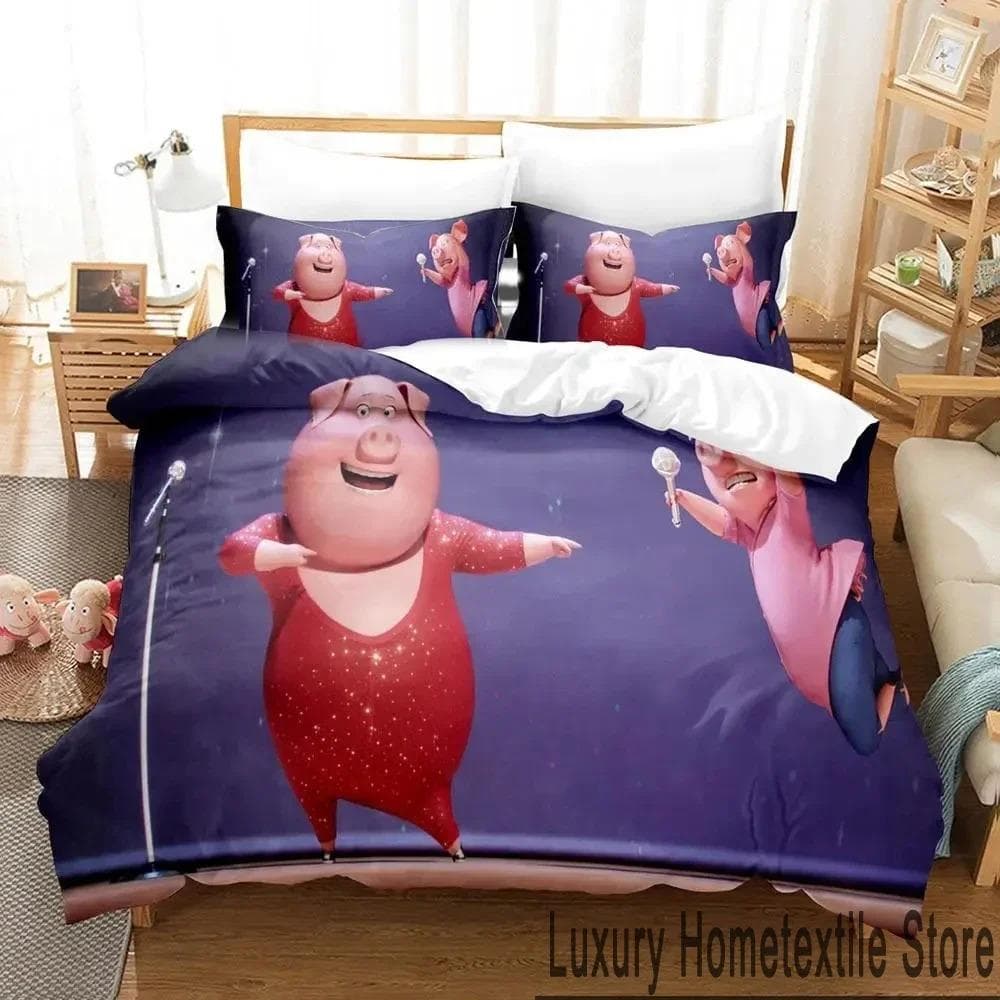 3D Print Cartoon Sing 2 Bedding Set Duvet Cover Bed Set Quilt Cover Pillowcase Comforter king Queen Size Boys Adult Bedding Set 70x133cm 2pcs