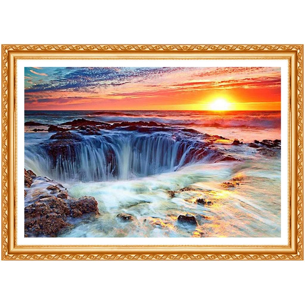 5D Diamond Painting Full Marvellous Sunrise Sea America Diamond Embroidery New Scenic Full Waterfall 20X30CM