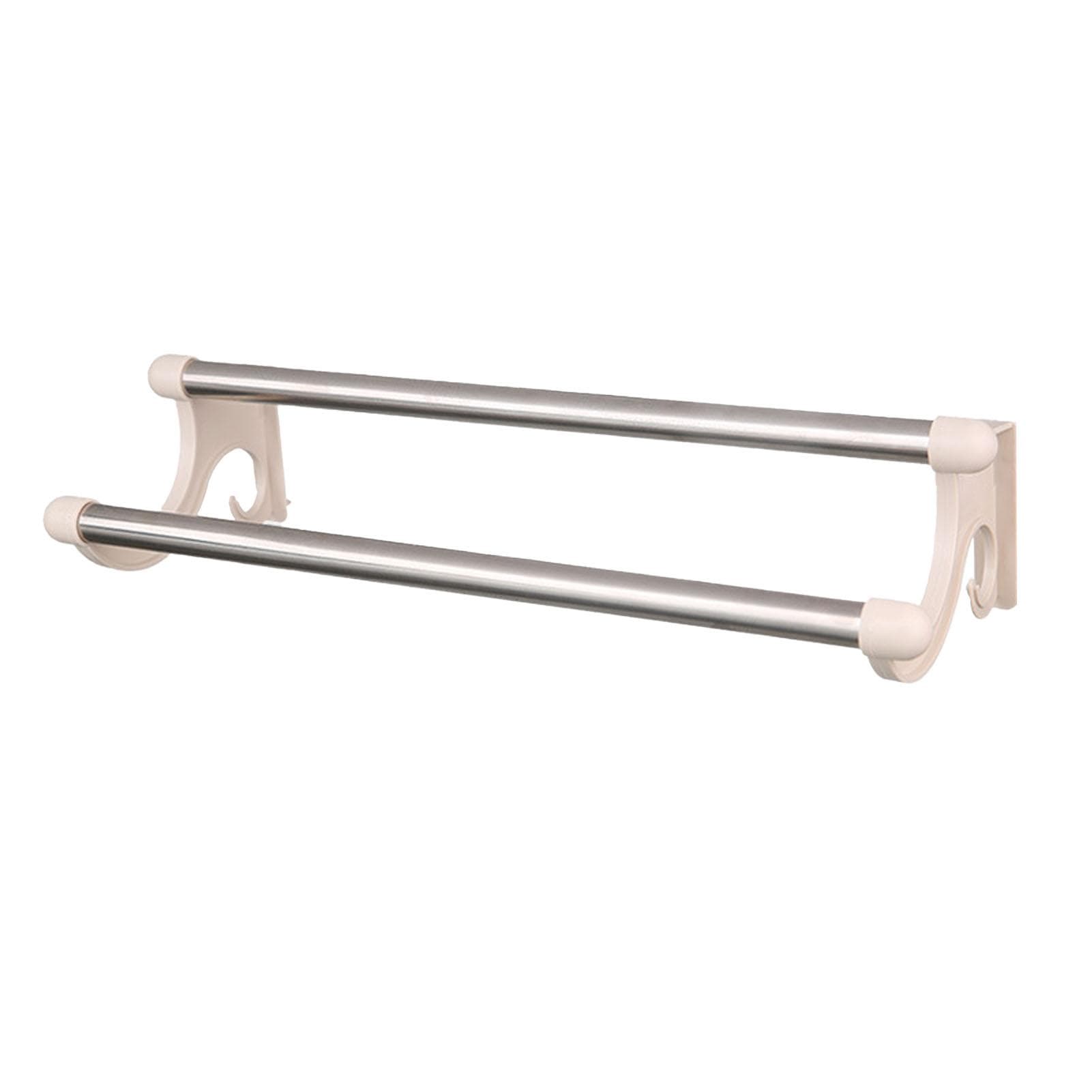 Double Towel Bar Plastic Stainless Steel Bath Towel Rack for Bathroom Double Towel Holder Wall beige
