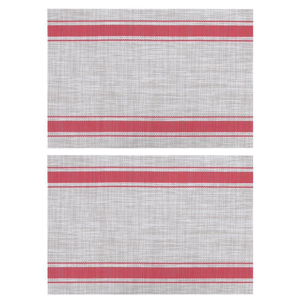 2Pcs Household Stripe‑Type PVC Tableware Pad Heat Insulation Placemat Table Mat red