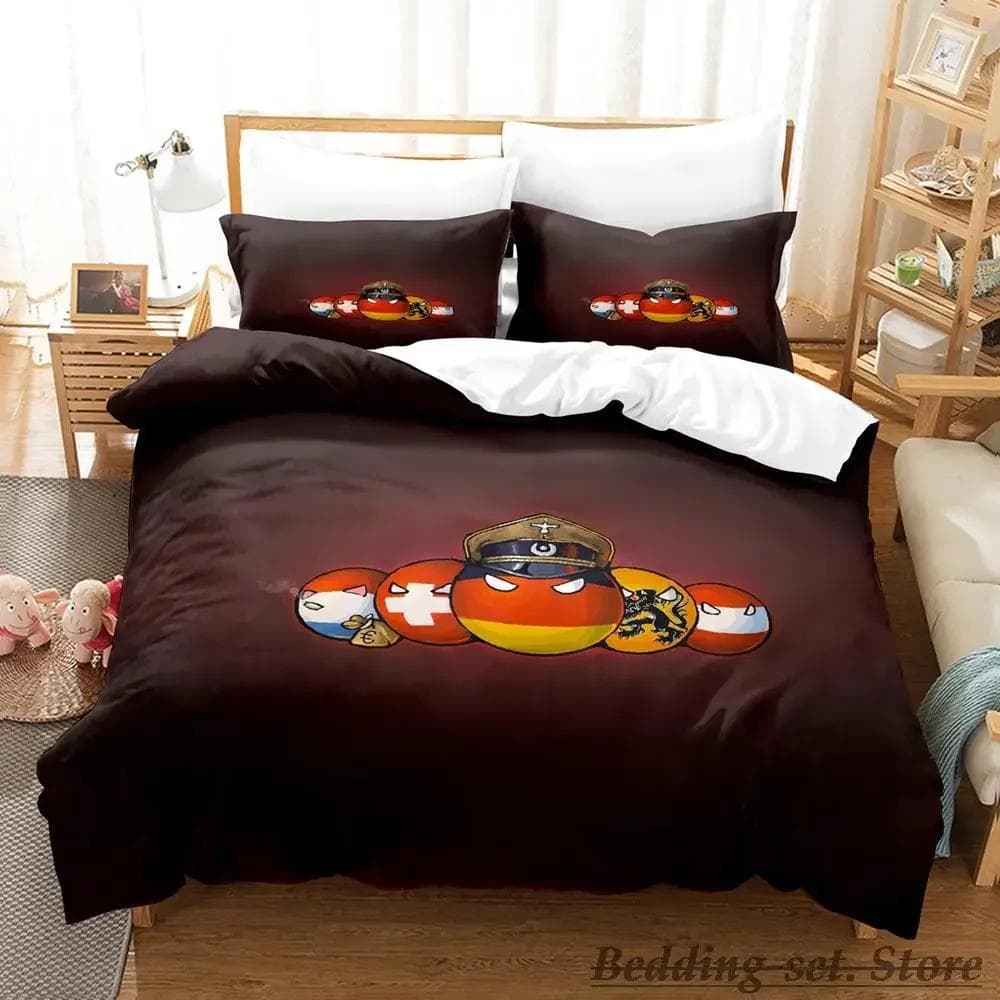 New Countryball Polandballs Bedding Set Single Twin Full Queen King Size Bed Set Aldult Boys Bedroom Duvetcover Sets Anime AU Double(180x210cm)