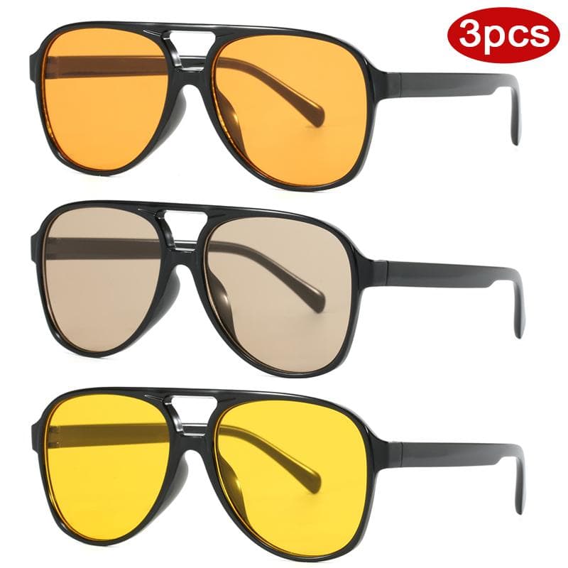 1 3pcs Women Double Bridge Square Sunglasses Vintage Designer Large Frame UV400 Outdoor Driving Shades