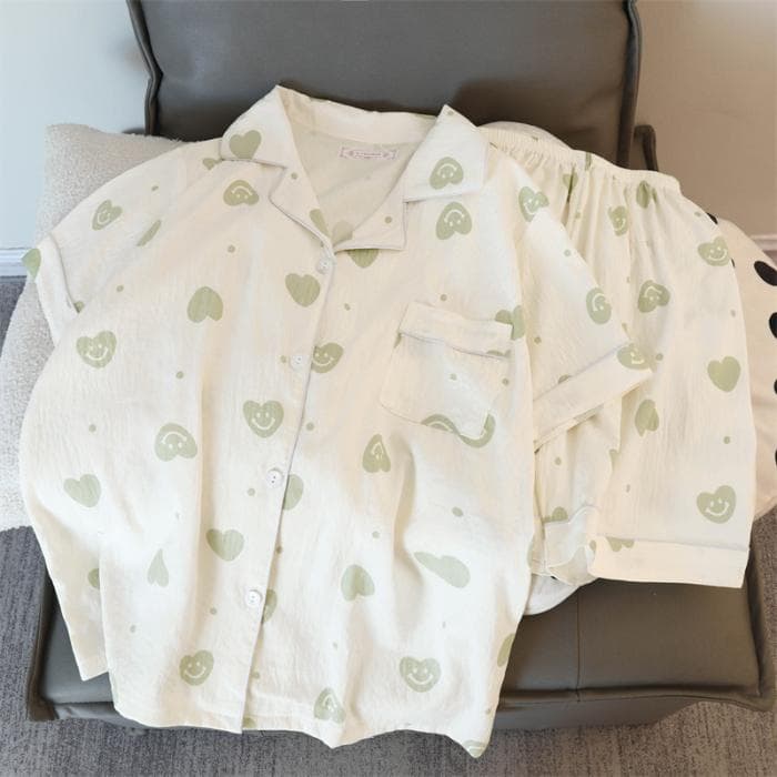 Sleepwear Sweet Kawaii Cute Flower Print Women's Pajamas Set Casual Harajuku Style Casual Two-piece Pajamas Autumn New Homewear XL