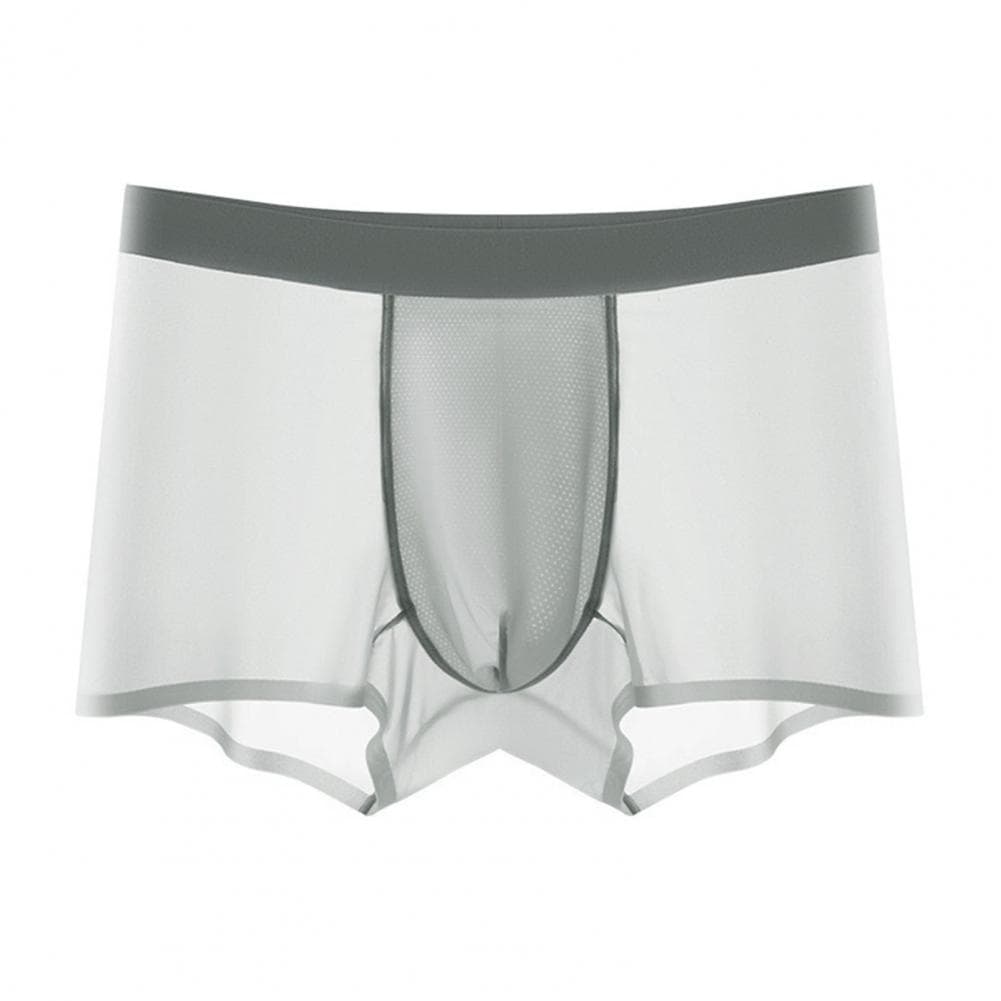 Men Boxer Underwear Mid-rise Elastic Waistband Shorts Briefs Solid Color U-convex Ice Silk Seamless Panties Breathable Smooth Sh L grey
