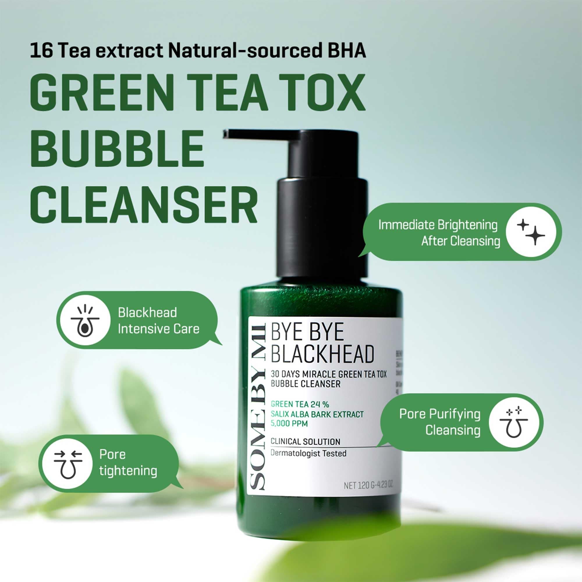 SOME BY MI Bye Bye Blackhead 30 Days Miracle Green Tea Tox Bubble Cleanser 120ml AUTHENTIC STORE