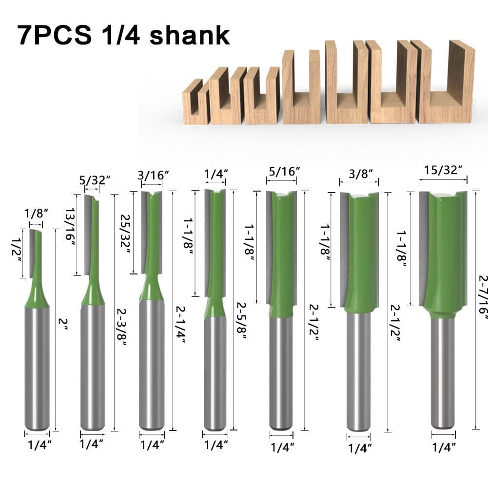 7Pcs Straight Bit Woodworking Tools Router Bit Set For Wood Tungsten Carbide Endmill Milling Cutter 1/4 6mm Shank 1/4" Shank