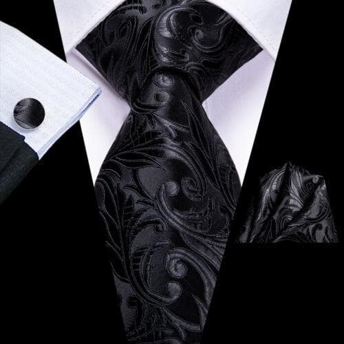 Mens Tie Classic Silk Necktie Pocket Square Cufflinks Set Paisley Floral Wedding N-3346