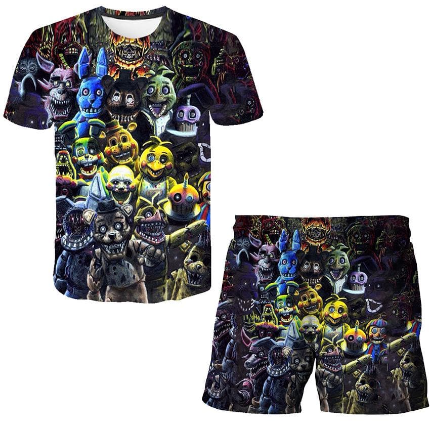 2pcs Sets Boys Girls 3D print FNAF clothes Suits Summer Fashion Short Sleeve T-shirts + Short Pants Clothing Outfits 4-14 Years 130