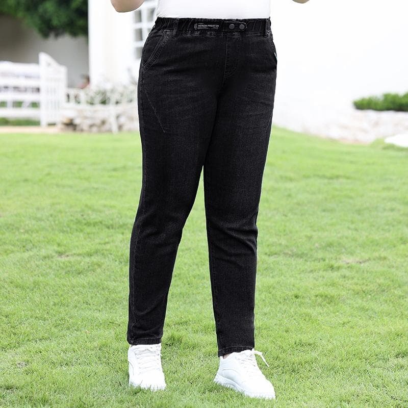 Plus Size Stretch Jeans Women's Loose Thin Crotch Wide Thigh Thick Harun Small Leg Trousers 4XL black