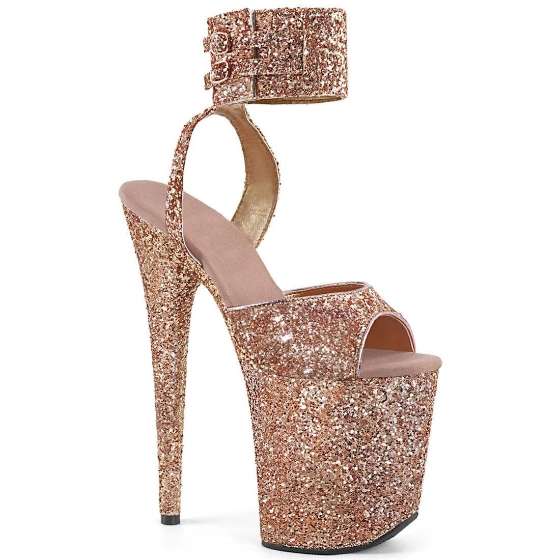 20Cm High Flash Decorative Piece Waterproof Table High Heel Sandals Ankle Belt Buckle Pole Dance Sandals YKC 39 rose gold