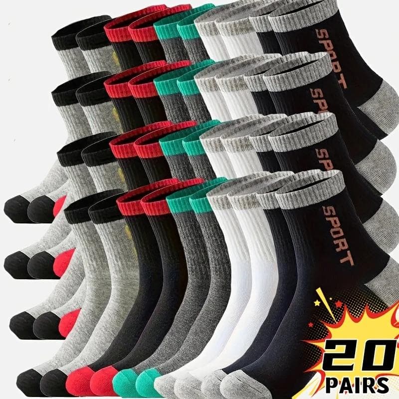 20 Pairs Men's Breathable Sports Socks - Moisture-Wicking, Reinforced Heel & Toe, All-Season Athletic Socks 20pairs multicolour