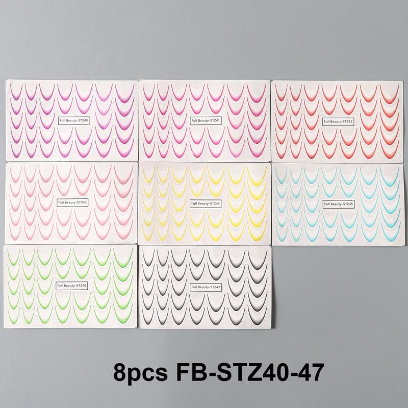 8pcs Gradient French Nail Art Stickers Ink Blooming Wave Line Water Transfer Sliders Decals DIY Ombre Manicure Decorations 8pcs