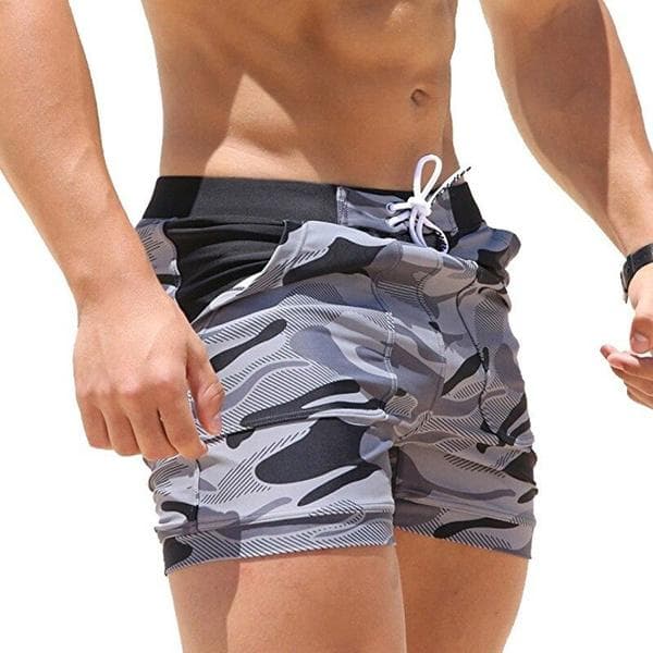 Men's Surfboard Shorts Beach Shorts Swim Shorts Camouflage Printed Quick-Dry Swimming Trunks S grey