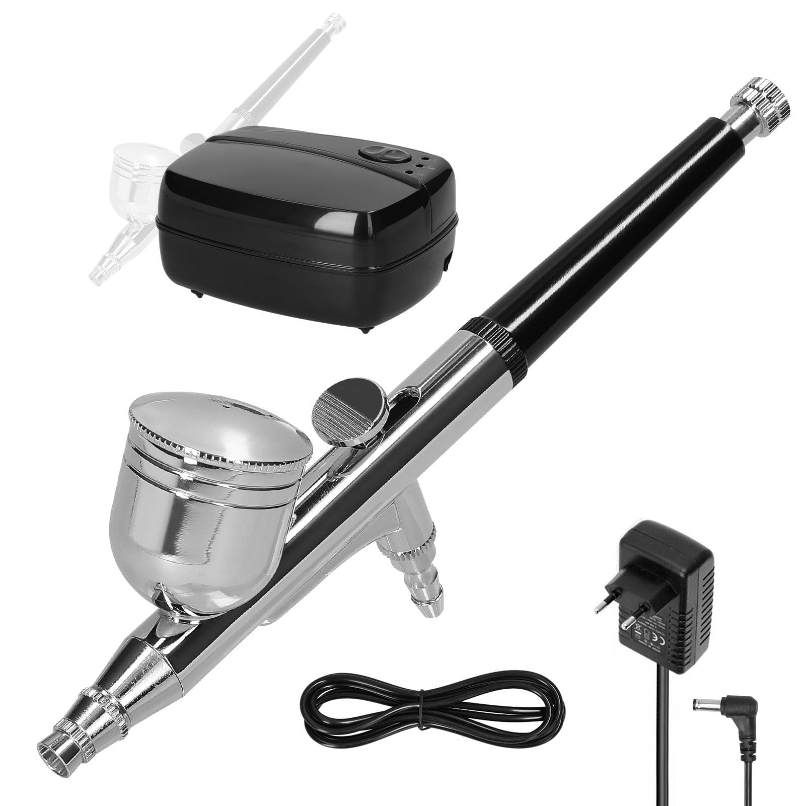 Multipurpose Professional Airbrush Air Compressor Kit 18PSI 3Speed Adjustment Pump Airbrush Pen EU Plug black