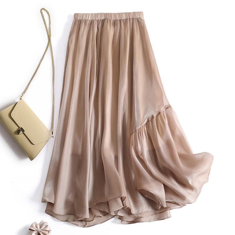 Pleated Skirt Irregular Design A-line Large Skirt for Women L