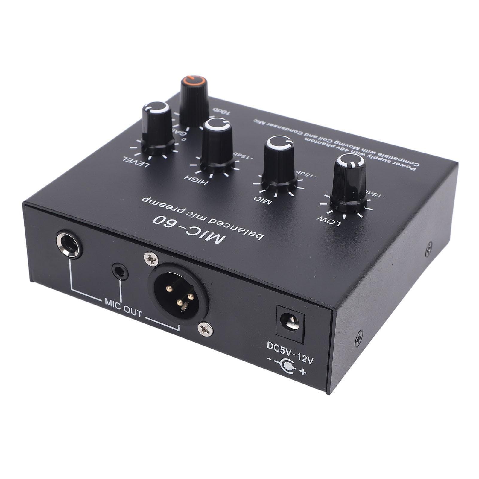 Microphone Preamp Sound Booster with 3 Input 60dB Gain 48V Dynamic Mic Preamplifier for Home EU Plug