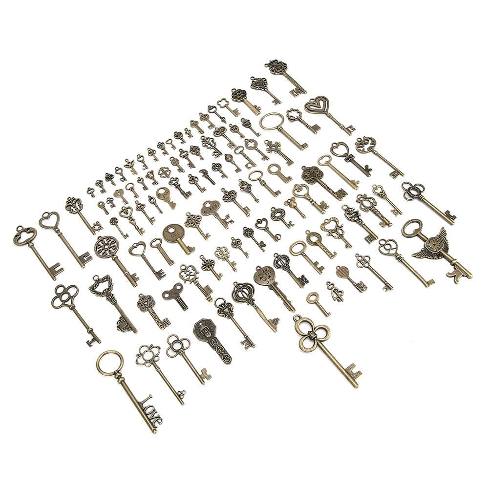 Bronze Key Decoration Vintage DIY Pendants Notebooks Clothes Materials(100pcs styles)