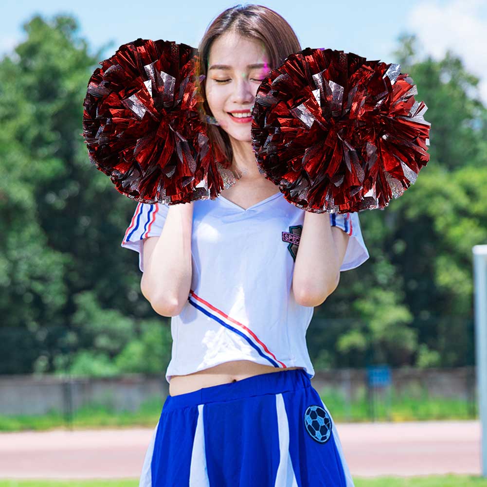 Cheerering Pom Poms Pompoms for Dance Party School Sports Competition (Silver+Red)