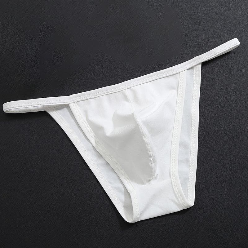 Men Sexy Solid Color Low-Rise Thong Briefs Solid Color Breathable Underwear 2XL white