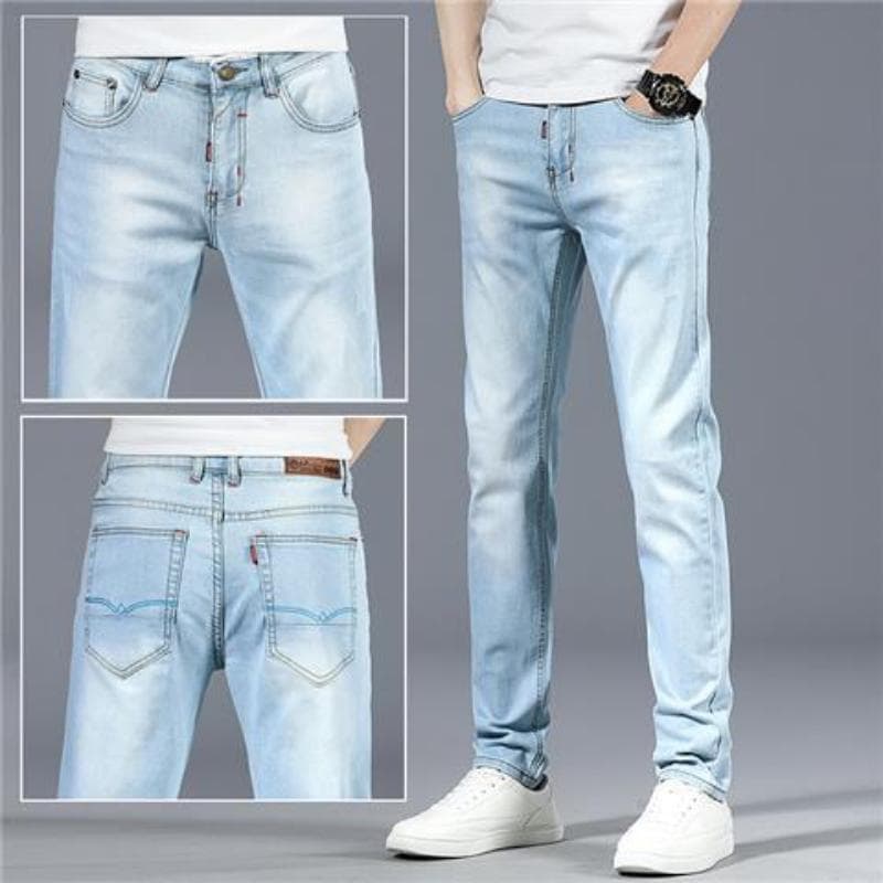 Mens Jeans Spring and Autumn High-end Smoky Gray Jeans New Loose Simple Straight Pants Casual Versatile Men's Pants 6XL