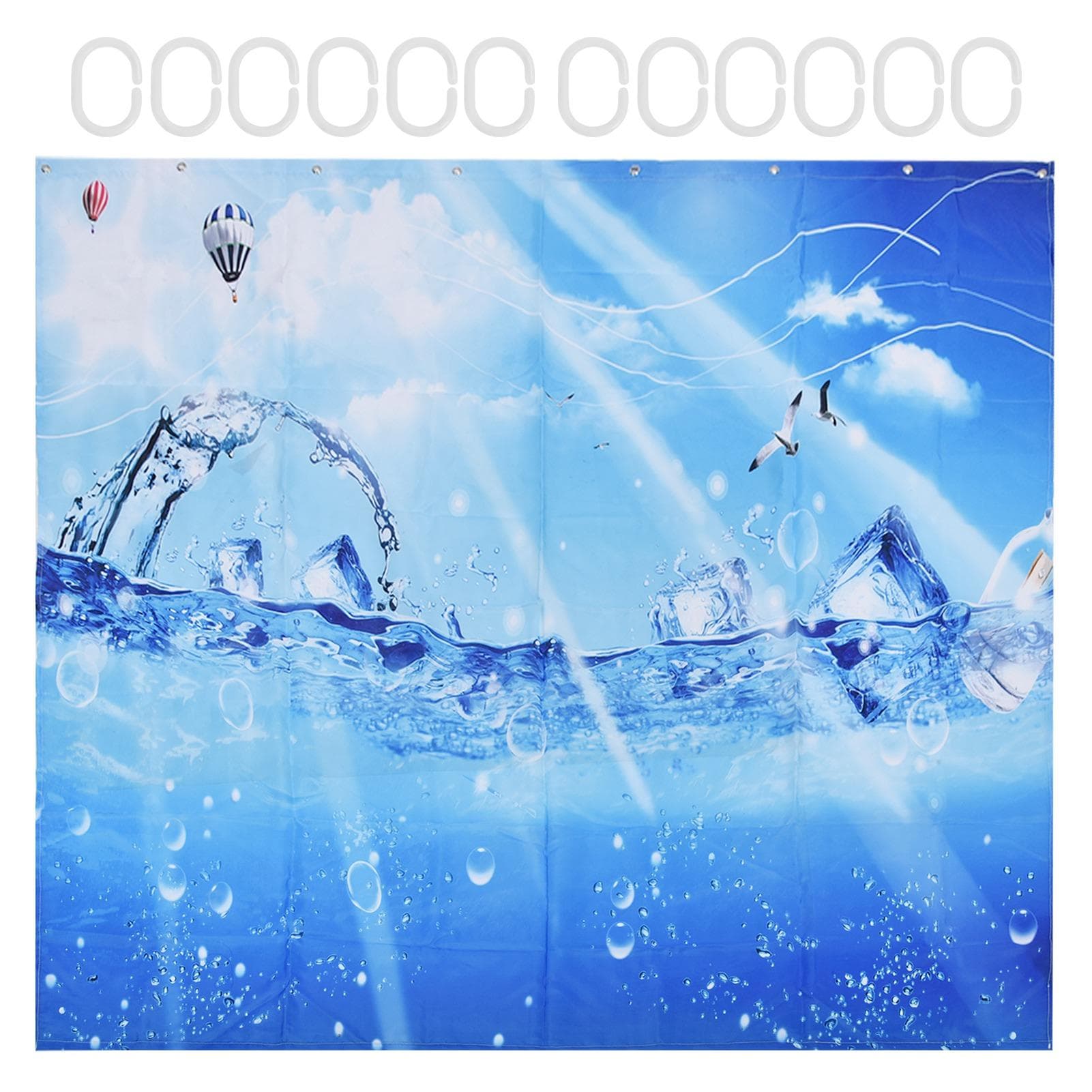 Shower Curtain Polyester Fiber Waterproof Colorful Printing with 12pcs Hook for Home