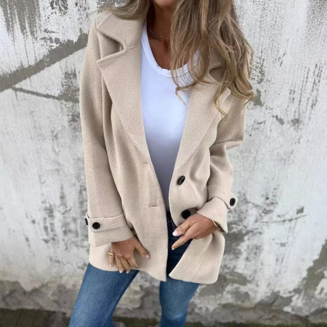 Autumn and Winter New Women's Woolen Jacket Casual Loose Lapel Fake Pocket Cardigan 3XL