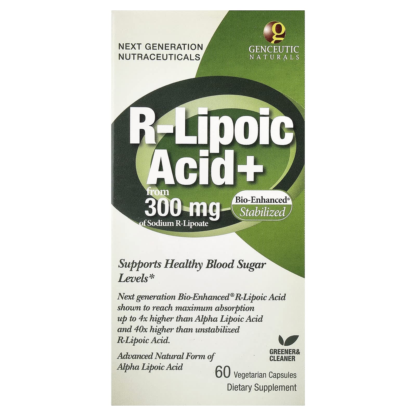 Genceutic Naturals, r-lipoic acid+, 300 mg, 60 veggie capsules