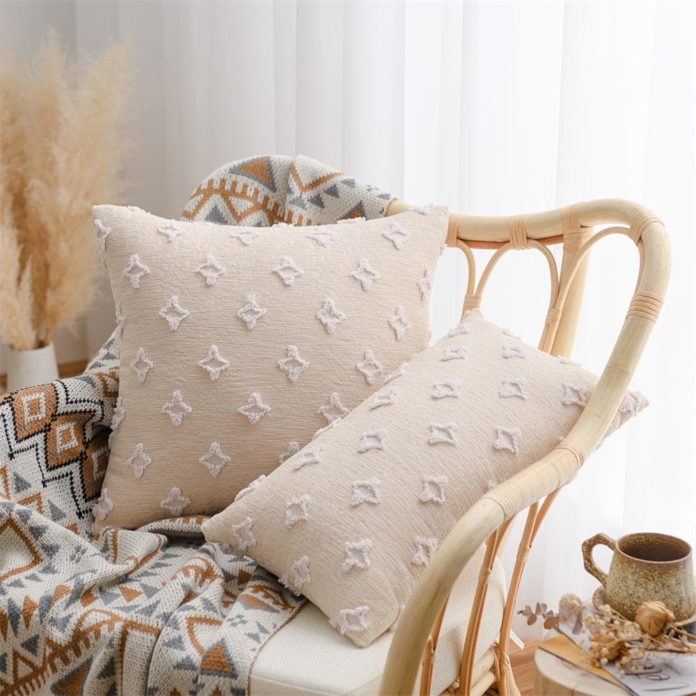 Ins Flower Star Cotton Pillow Case Waist Pillow Bedroom Sofa Floating Backset Cushion Covers 50*50CM beige