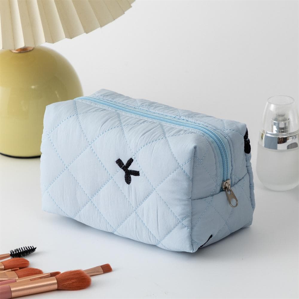 Ladies' Bow Makeup Bag for Bowknot Travel Cosmetic Bags Large Capacity Handheld Makeup Toiletry Storage Bag blue