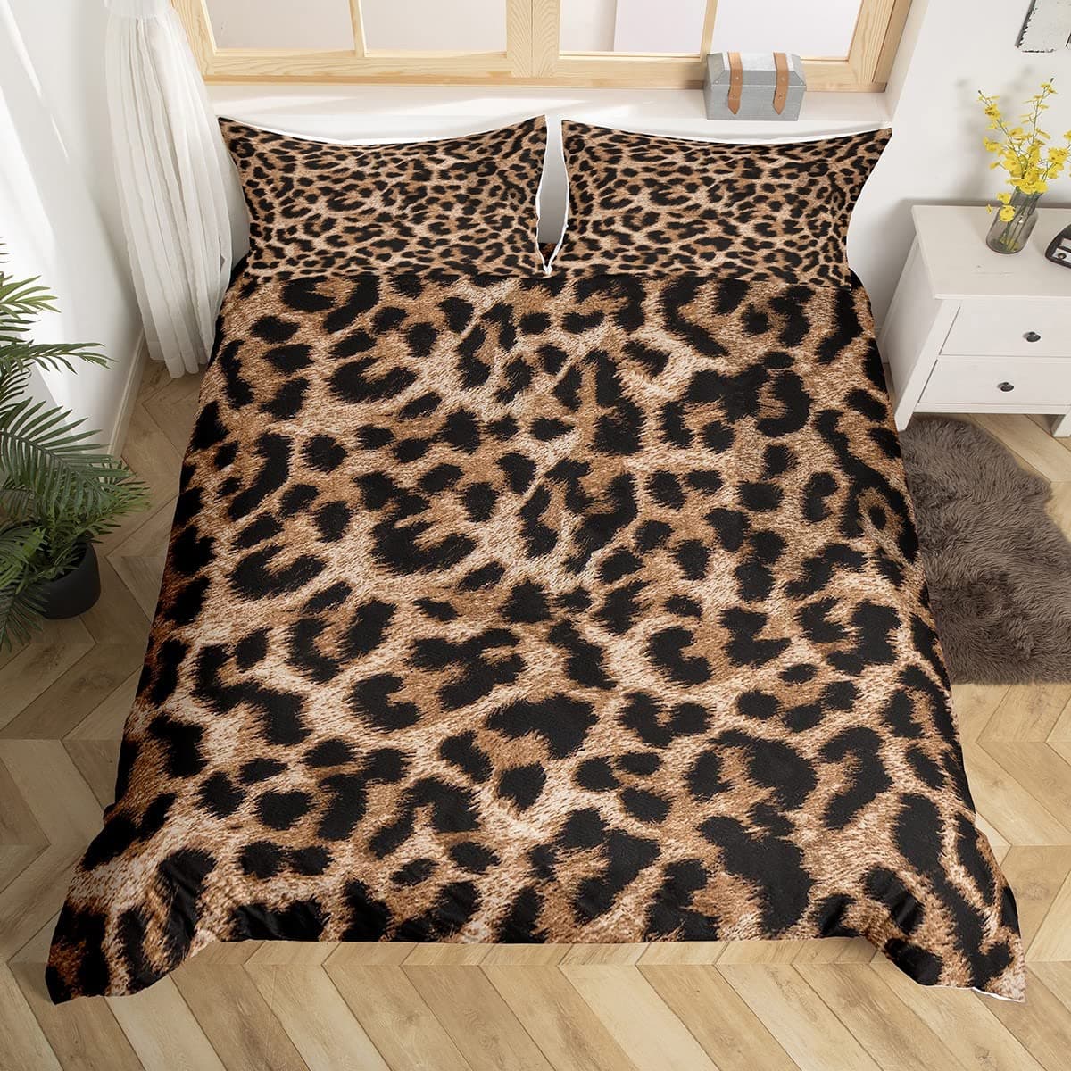 Leopard Print Bedding Set Animal Skin Duvet Cover For Kids Teens Adult Quilt Cover Polyester Comforter Cover With Pillowcase EU single(135x200cm)