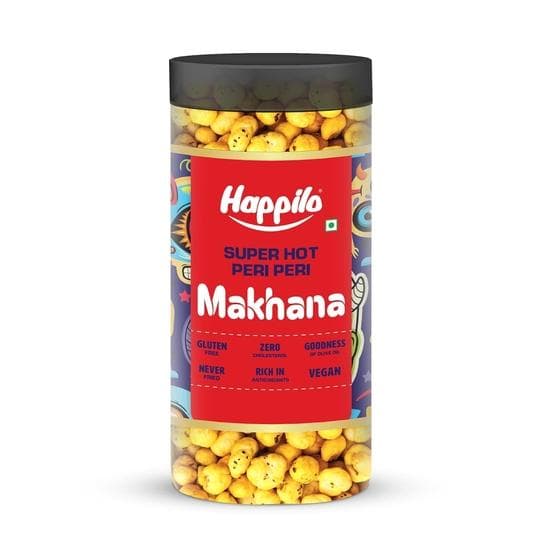 Happilo Makhana Superhot Peri Peri Jar 80g, Roasted Foxnut Healthy Snack Low Calorie Gluten Free and Vegan