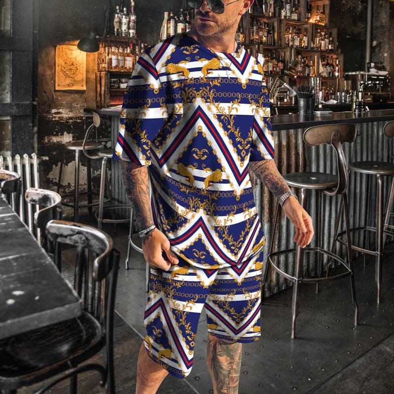 Men's Tracksuit Summer Short Sleeve Vintage T Shirt Shorts 2 Piece Set Clothes Streetwear Sportswear Male Oversized T-shirt Suit M
