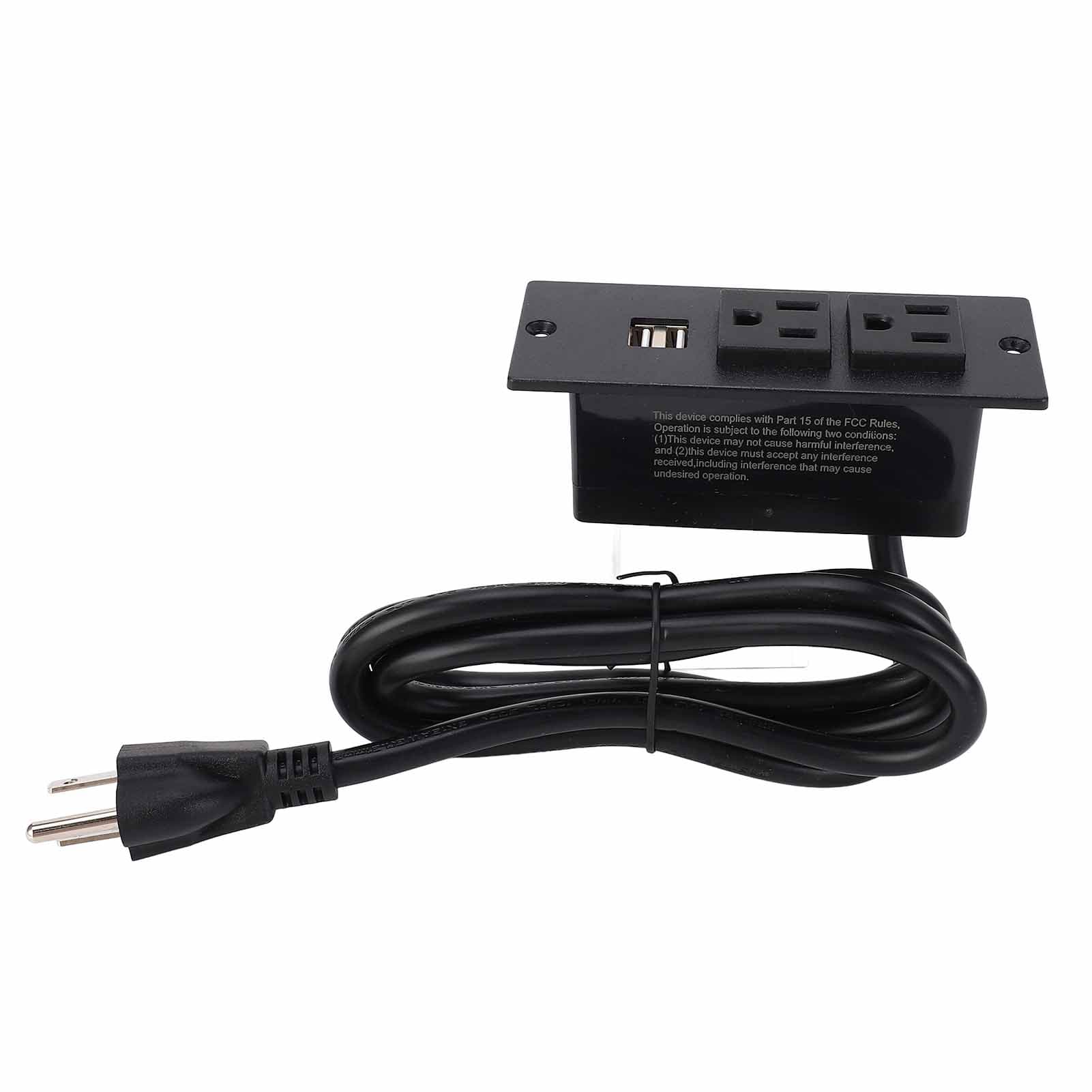 Recessed Power Strip 1500W 2 AC Outlets 2 USB Ports Furniture Power Socket with 1.5m Cord 12A