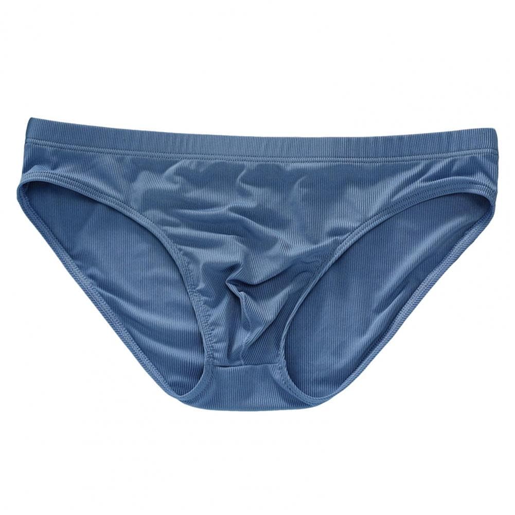 Men Briefs Low-rise Elastic Waistband Ice Silk Briefs Solid Color Ice Silk Summer Thin Panties High Elastic Underwear XXXL blue