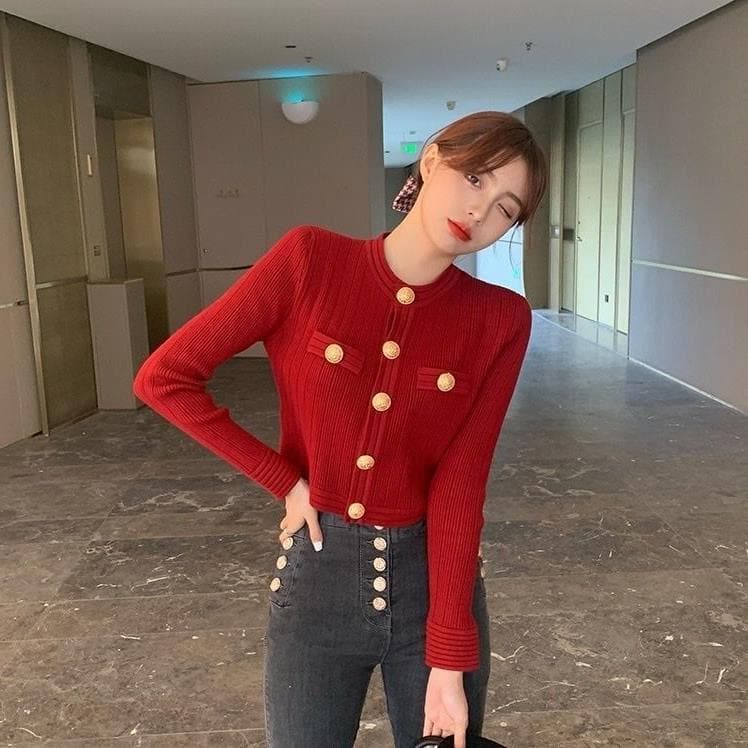 Xiaoxiangfeng Knitted Top Women's Autumn and Winter New Short Style Slimming Long-sleeved Knitted Sweater for Women One size