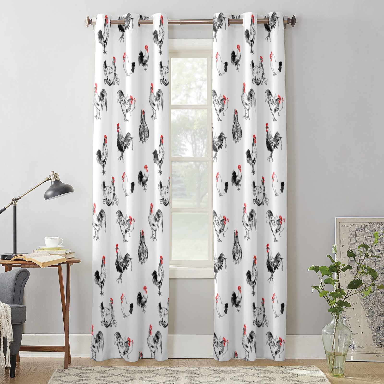 Vintage Farmhouse Hen Texture Window Curtains for Living Room Luxury Bedroom Curtain Kitchen Blinds Drapes Curtains 135W x 60H(cm) x1