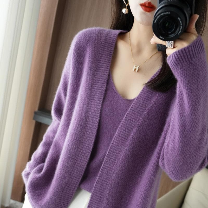 Design Sense Niche Autumn and Winter New Temperament Knitted Cardigan Women's Fashion Versatile Loose Sweater Jacket L