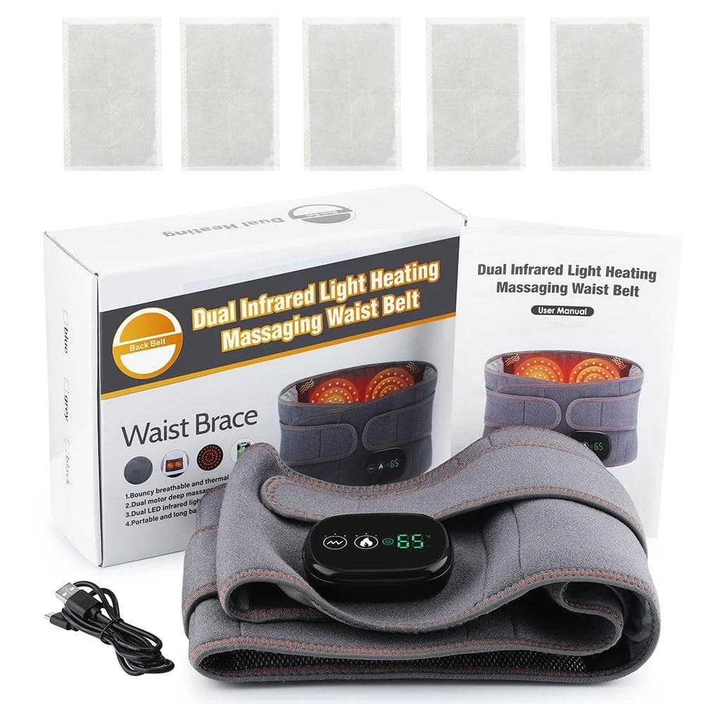 Electric Massage Belt Vibration with Heating Red Light Hot Compress Physiotherapy Lumbar Back Massager Instrument Pain Relief gray