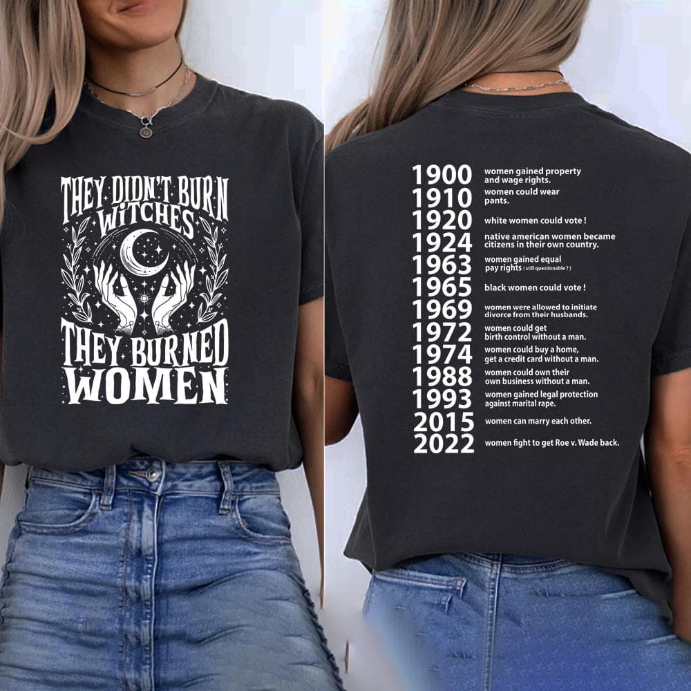 They Didn't Burn Witches They Burned Women T-Shirt Feminist Witch T Shirt Short Sleeve Graphic Tees Women's Rights Tshirt Tops L dark grey