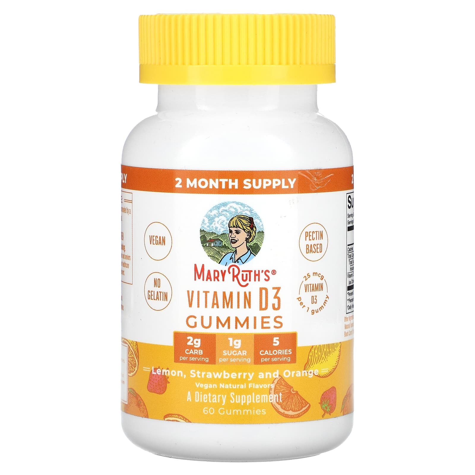 MaryRuth's, Vitamin D3 gummies, lemon, strawberry and orange, 25 mcg, 60 gummies